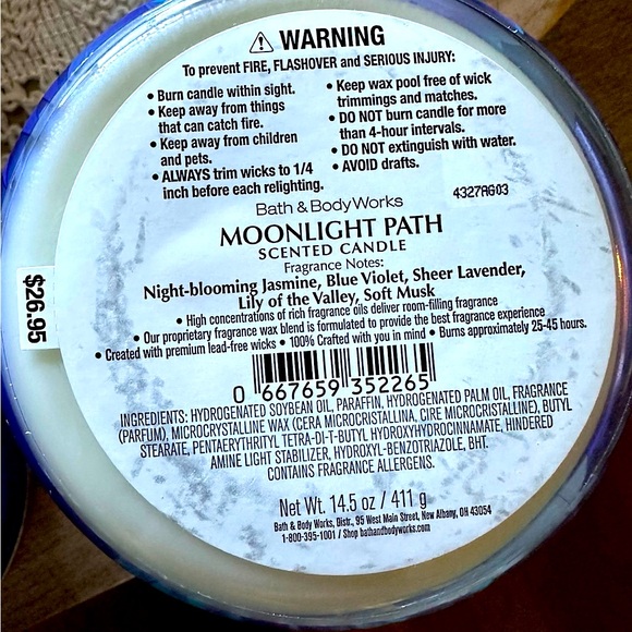 Moonlight Path Bath & Body Works 3 Wick Candle - Picture 2 of 3